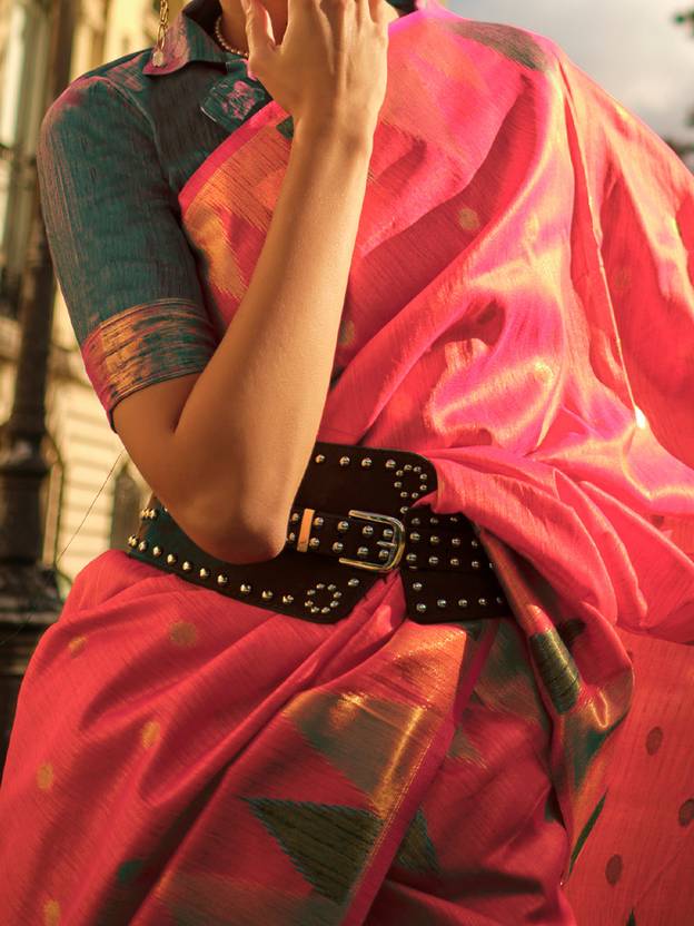 Pink Women's Banarasi Silk Blend Saree with Unstitched Blouse Piece