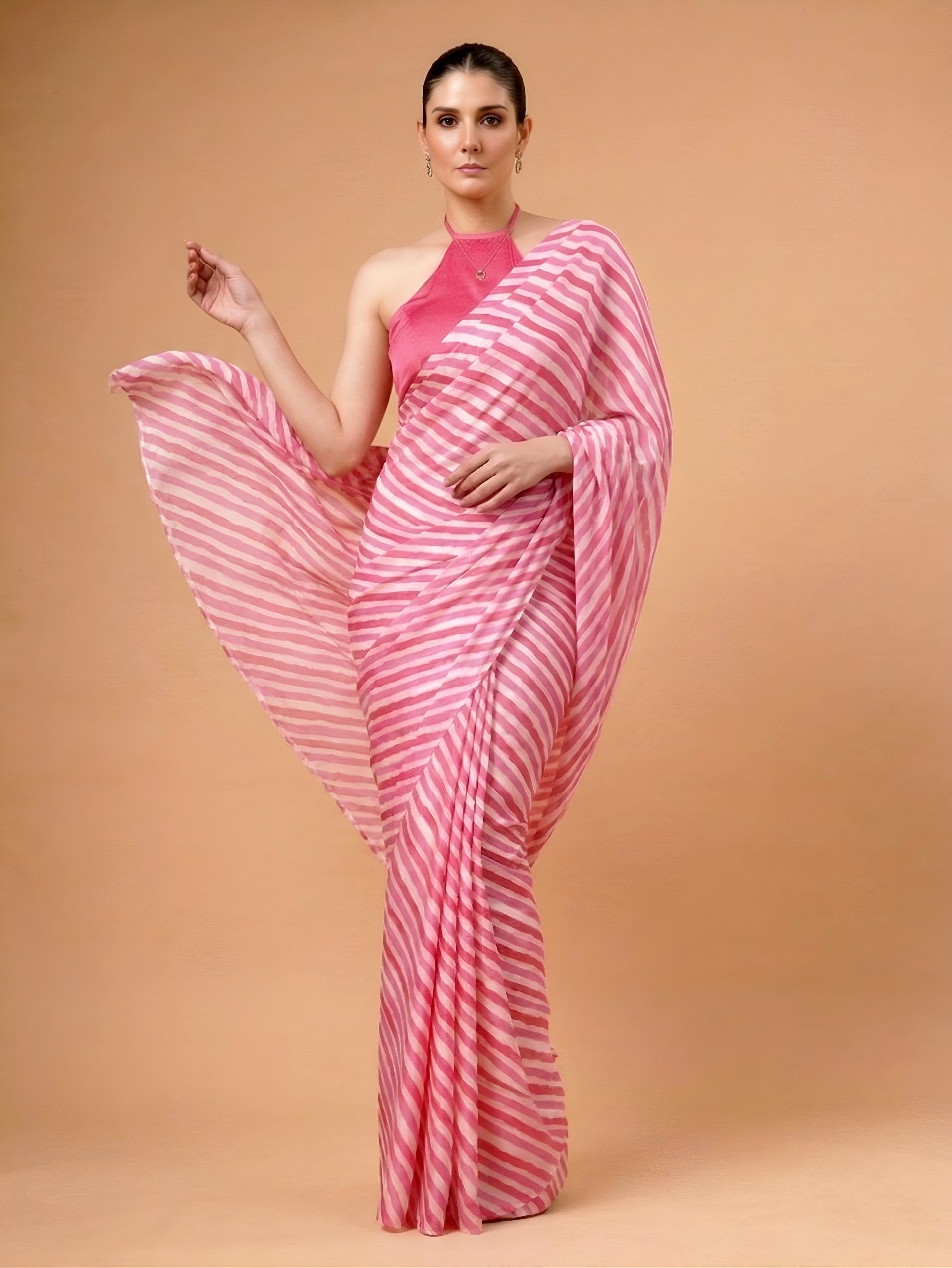 Pink Satin Silk Printed Saree