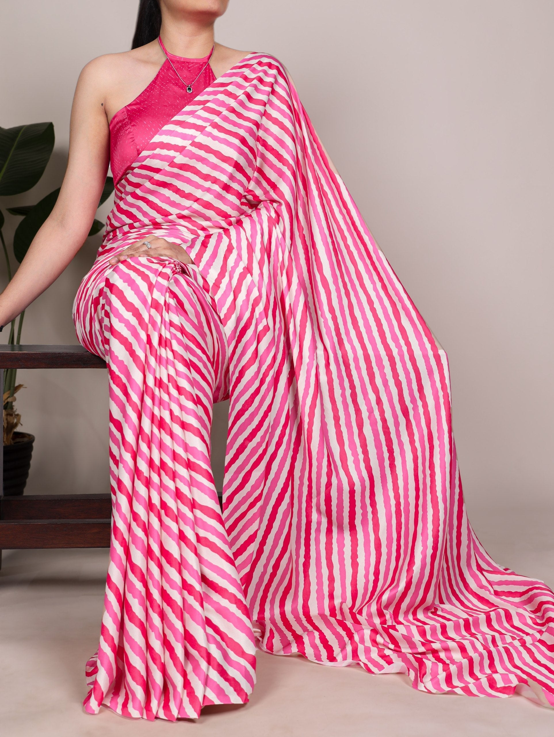 Pink Satin Silk Printed Saree