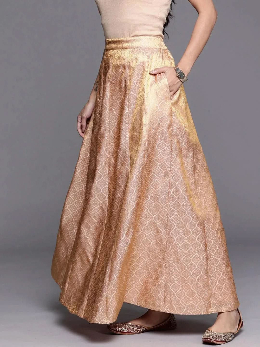 Anouk Pink Self Design Brocade Skirt