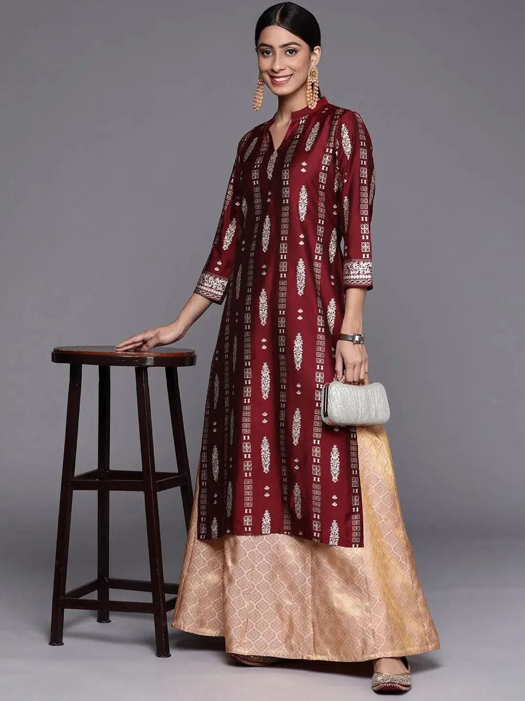 Anouk Pink Self Design Brocade Skirt