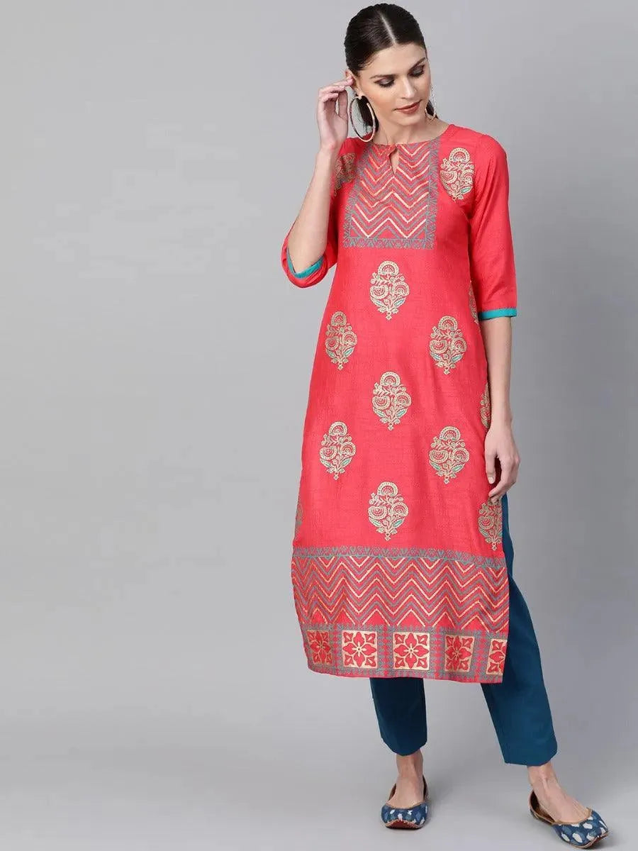 Anouk Pink Self Design Chanderi Kurta