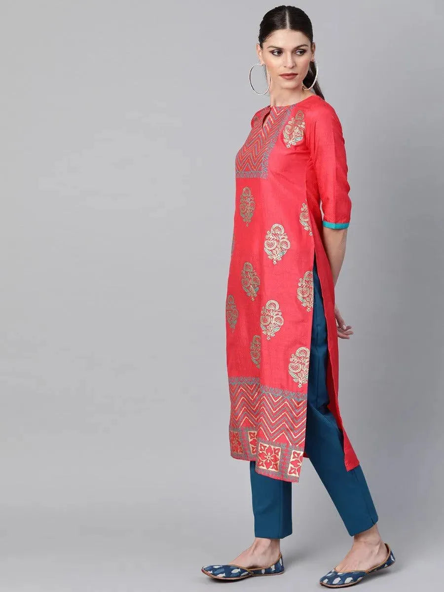 Anouk Pink Self Design Chanderi Kurta