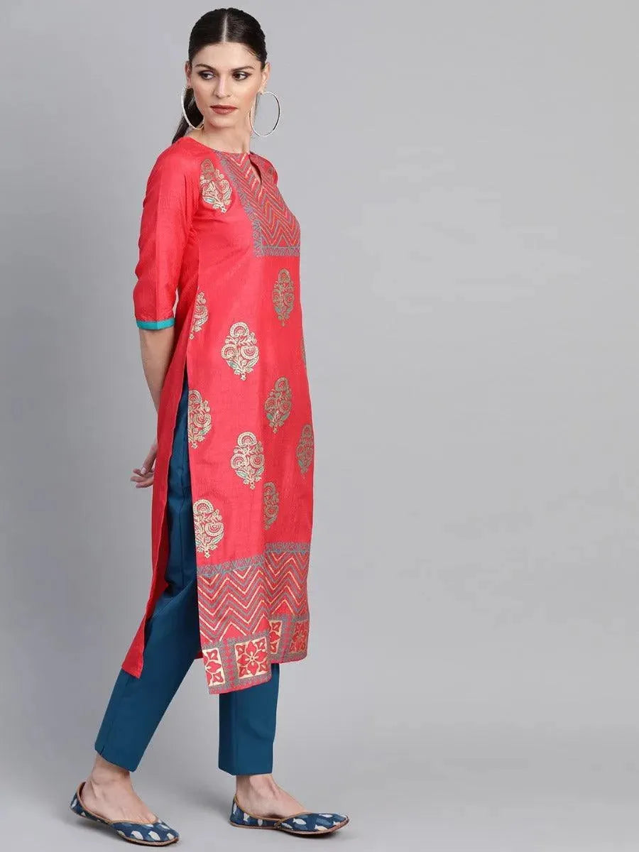 Anouk Pink Self Design Chanderi Kurta