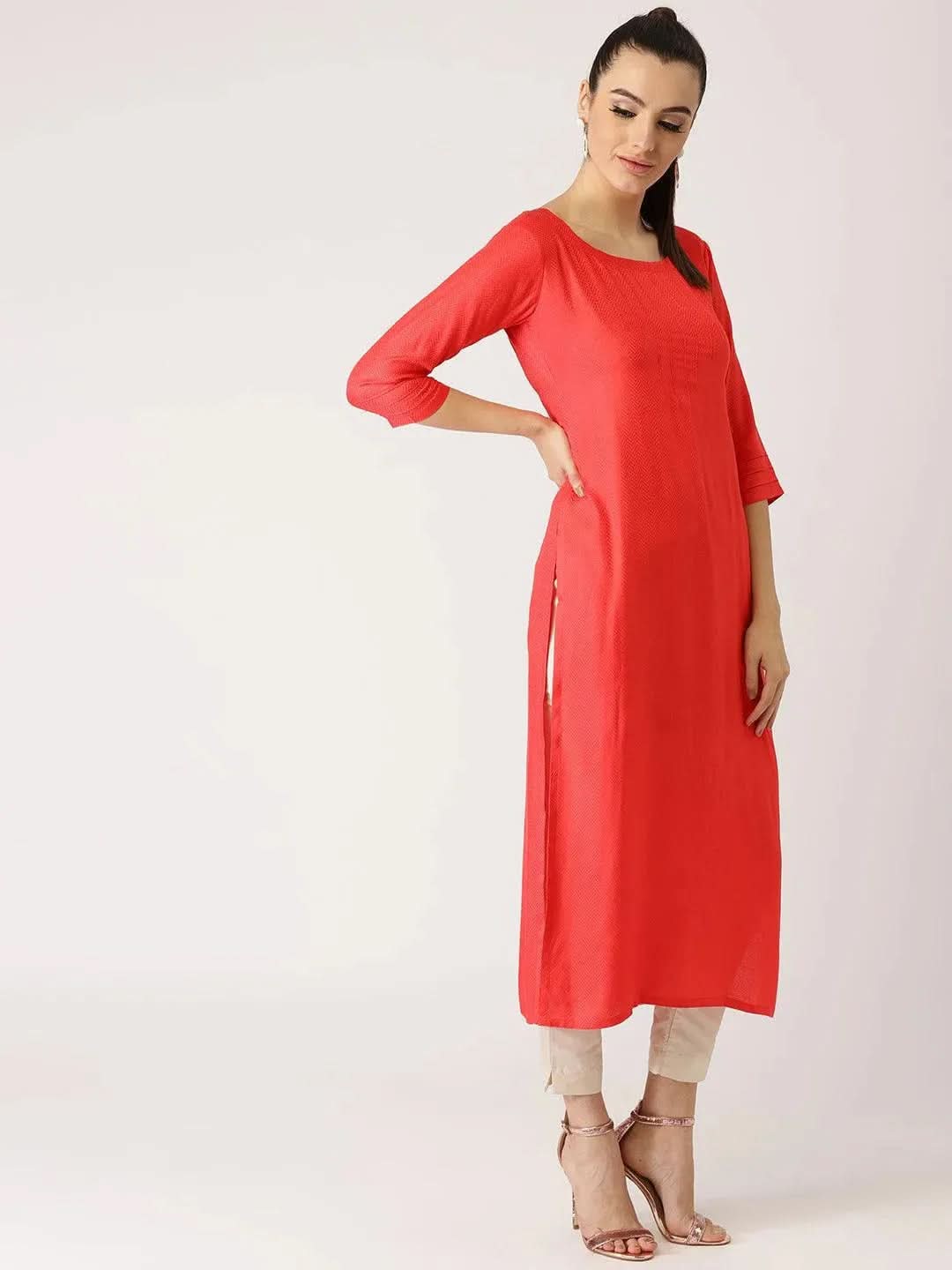 Anouk Pink Self Design Rayon Kurta