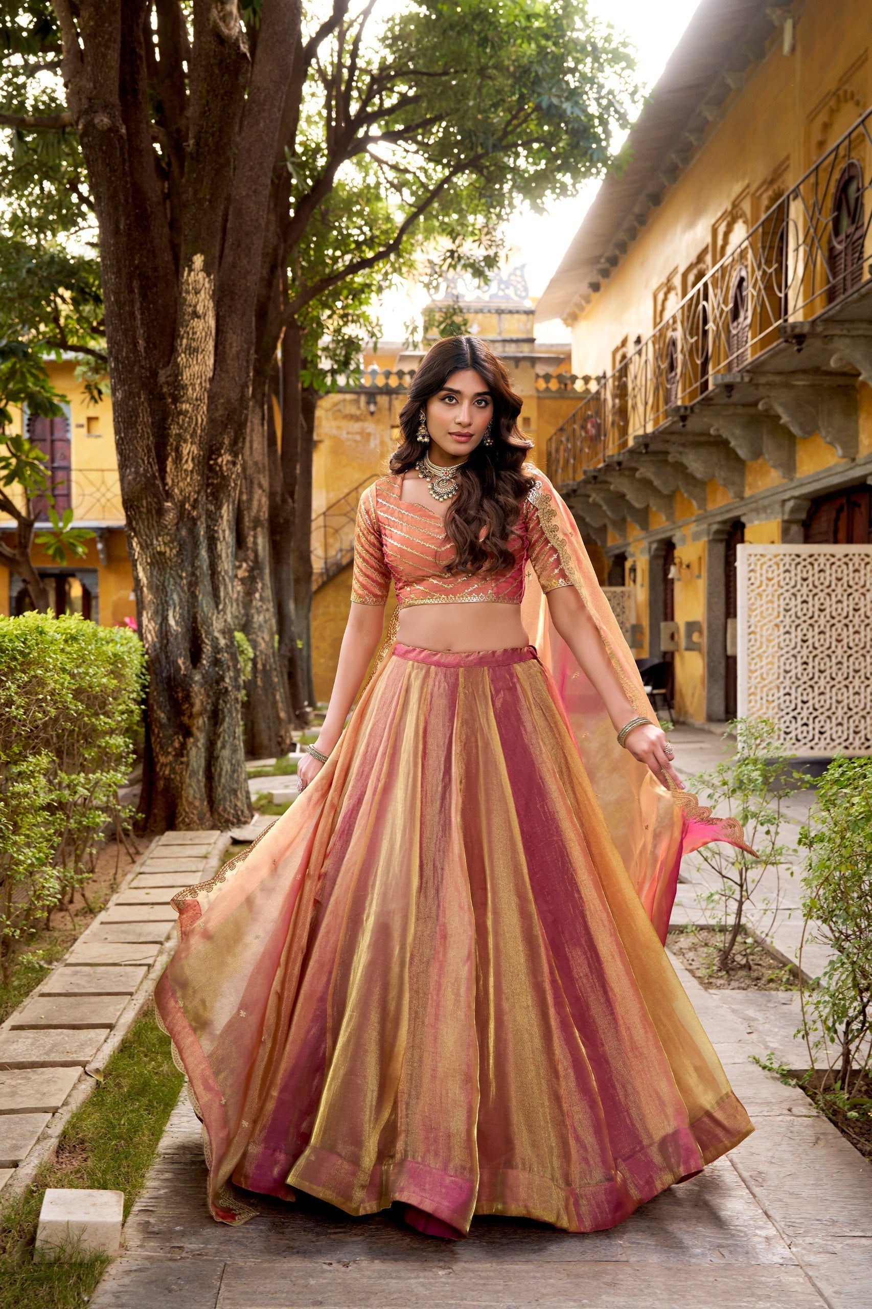 Pink Silk Embroidered Lehenga Set
