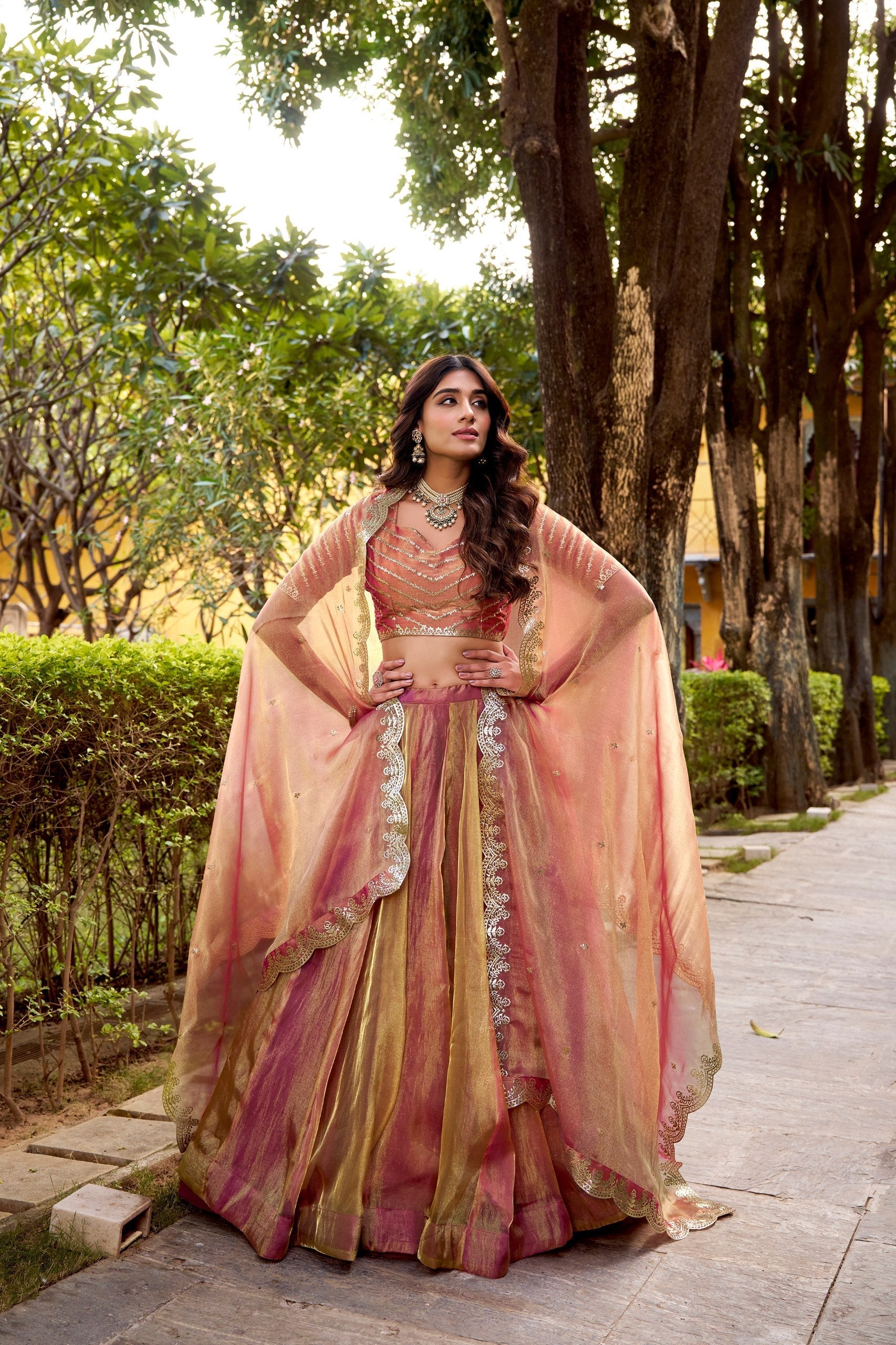 Pink Silk Embroidered Lehenga Set