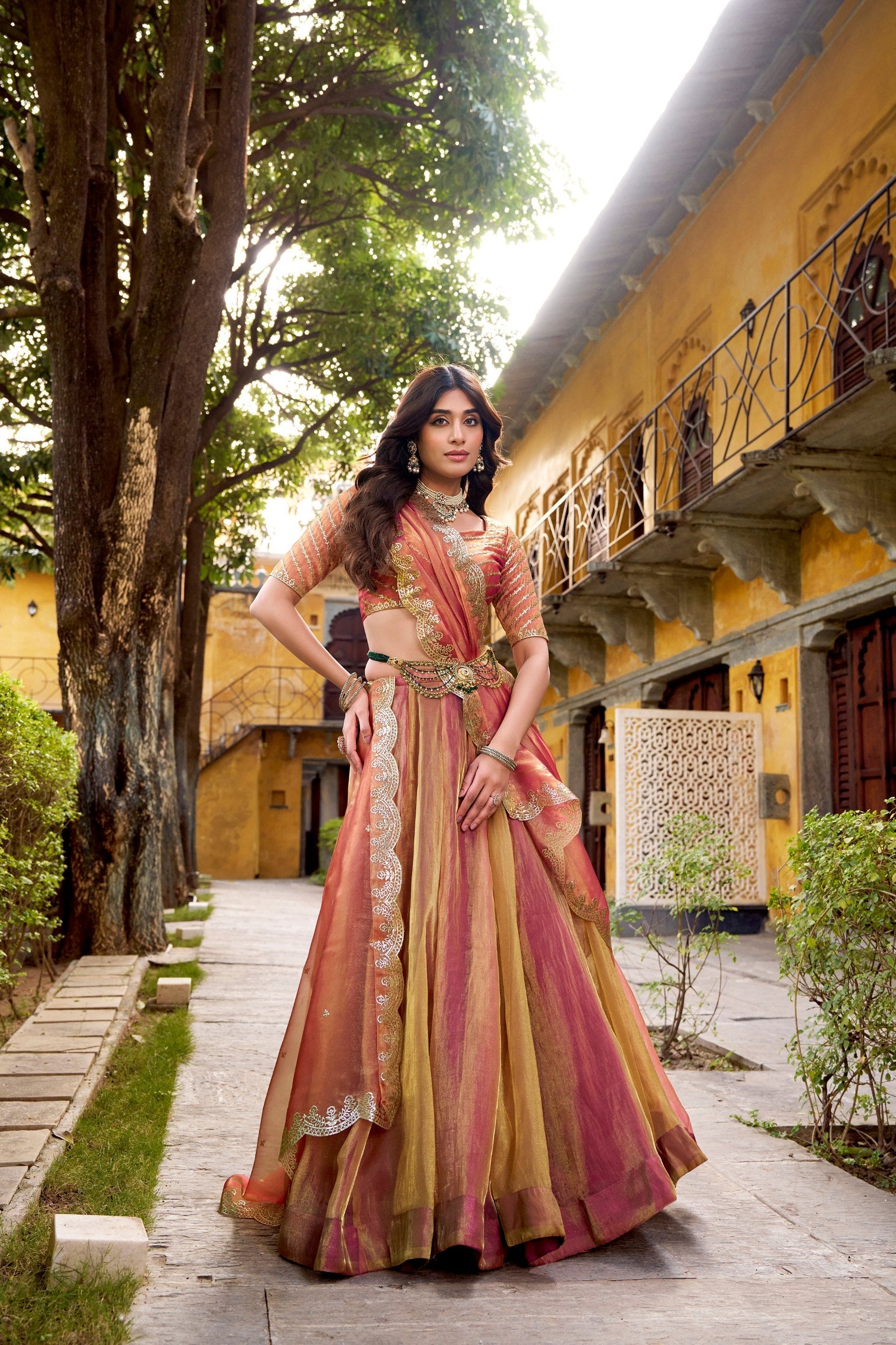 Pink Silk Embroidered Lehenga Set
