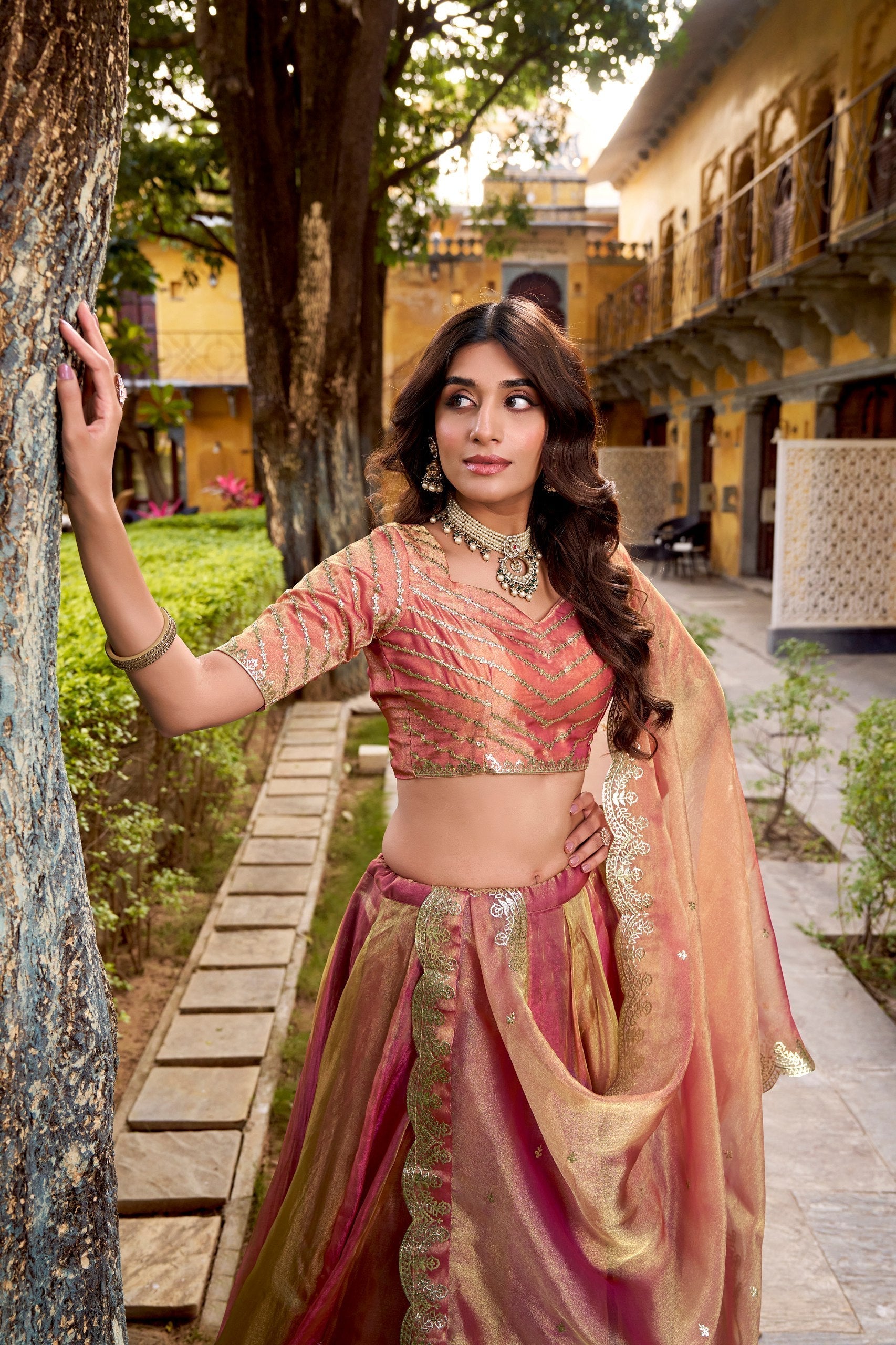 Pink Silk Embroidered Lehenga Set