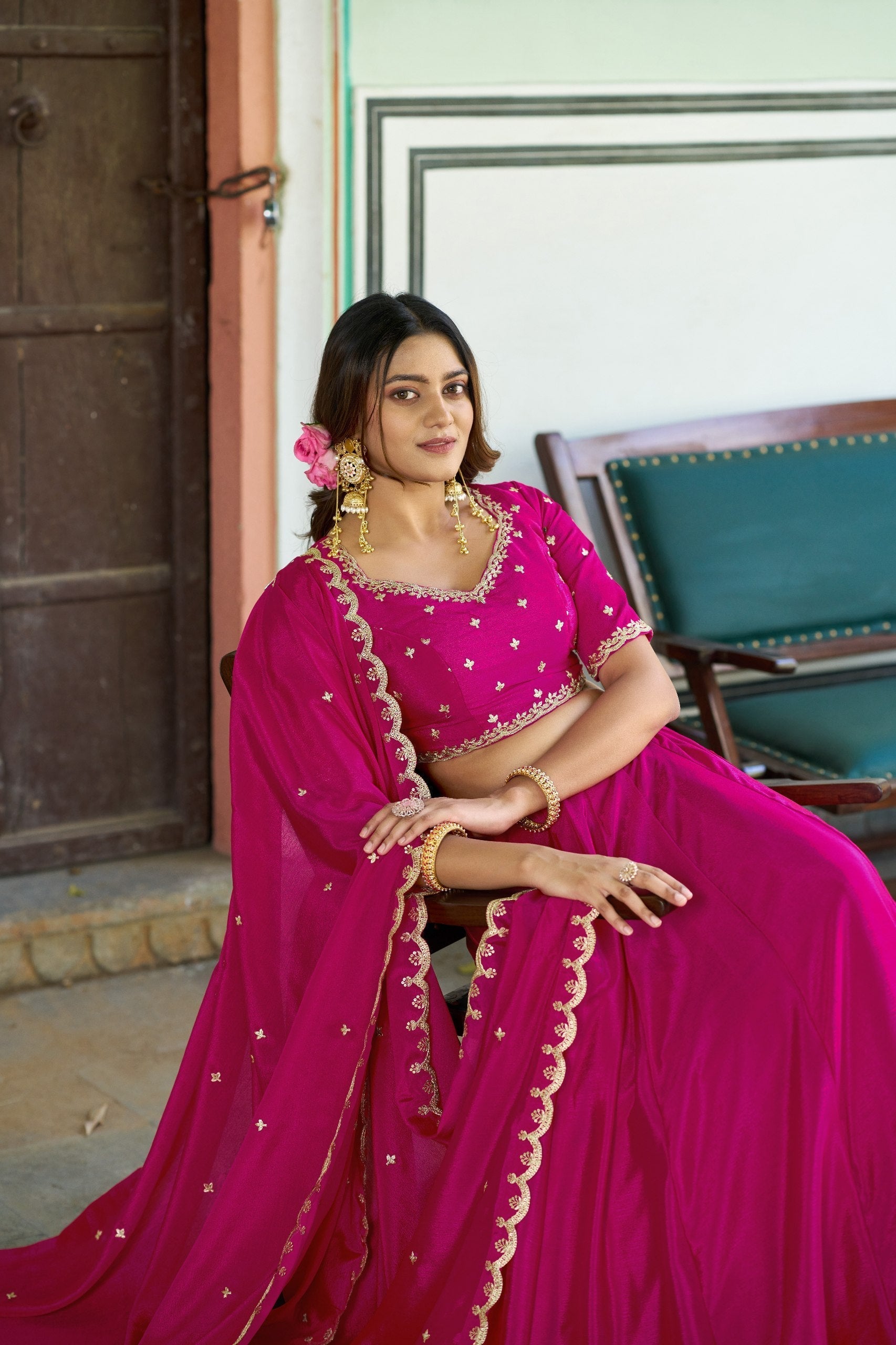 Pink Silk Embroidered Lehenga