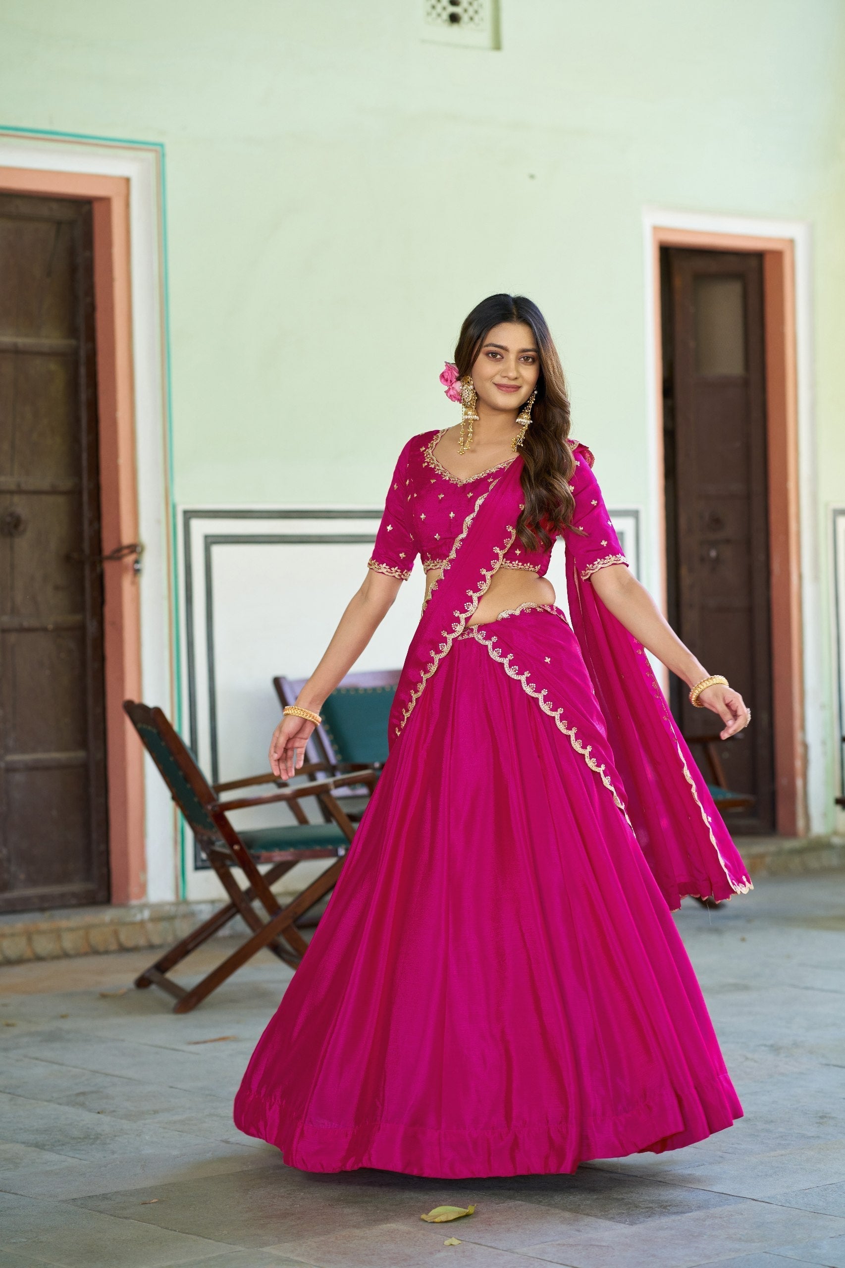 Pink Silk Embroidered Lehenga