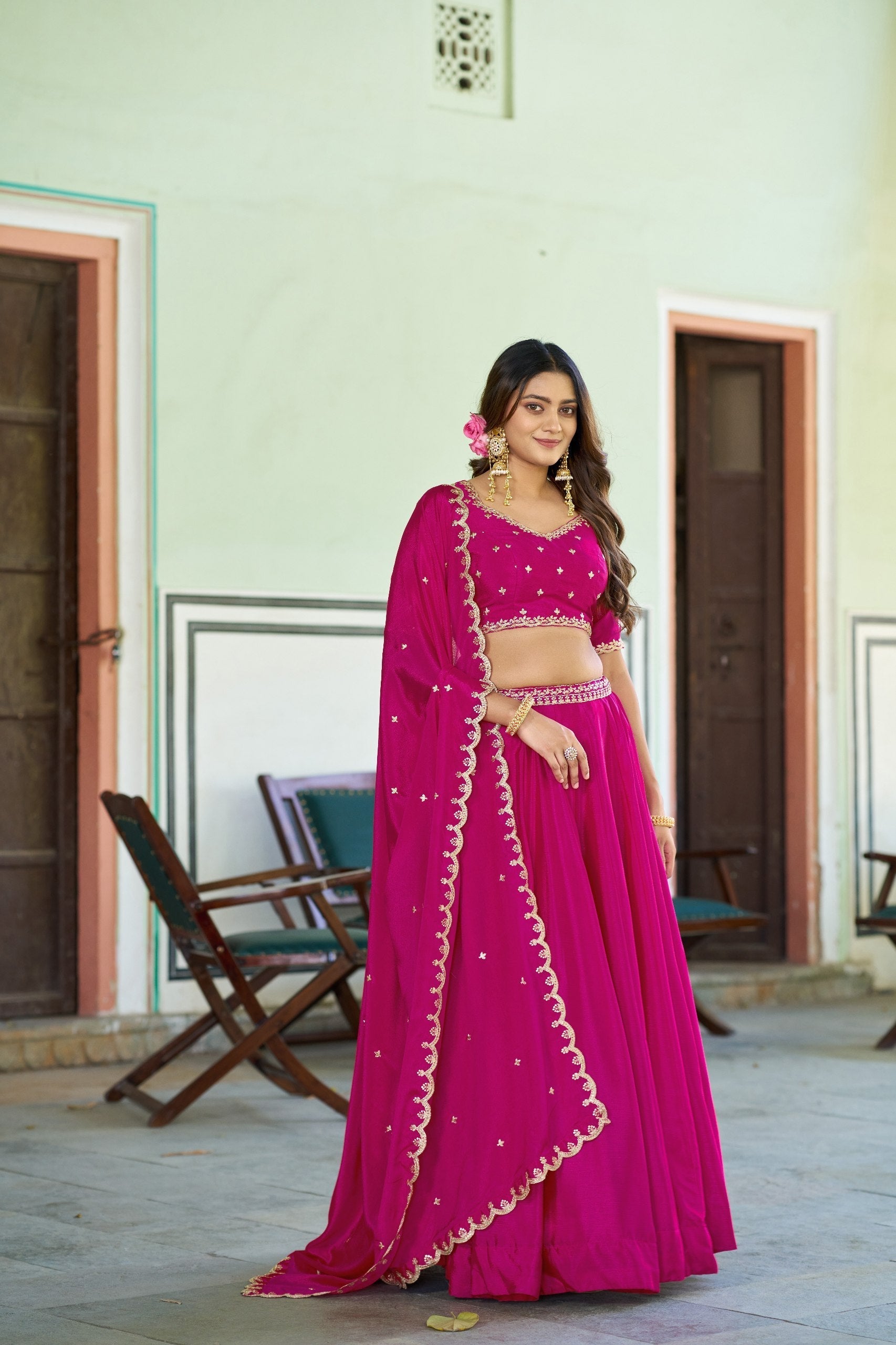 Pink Silk Embroidered Lehenga