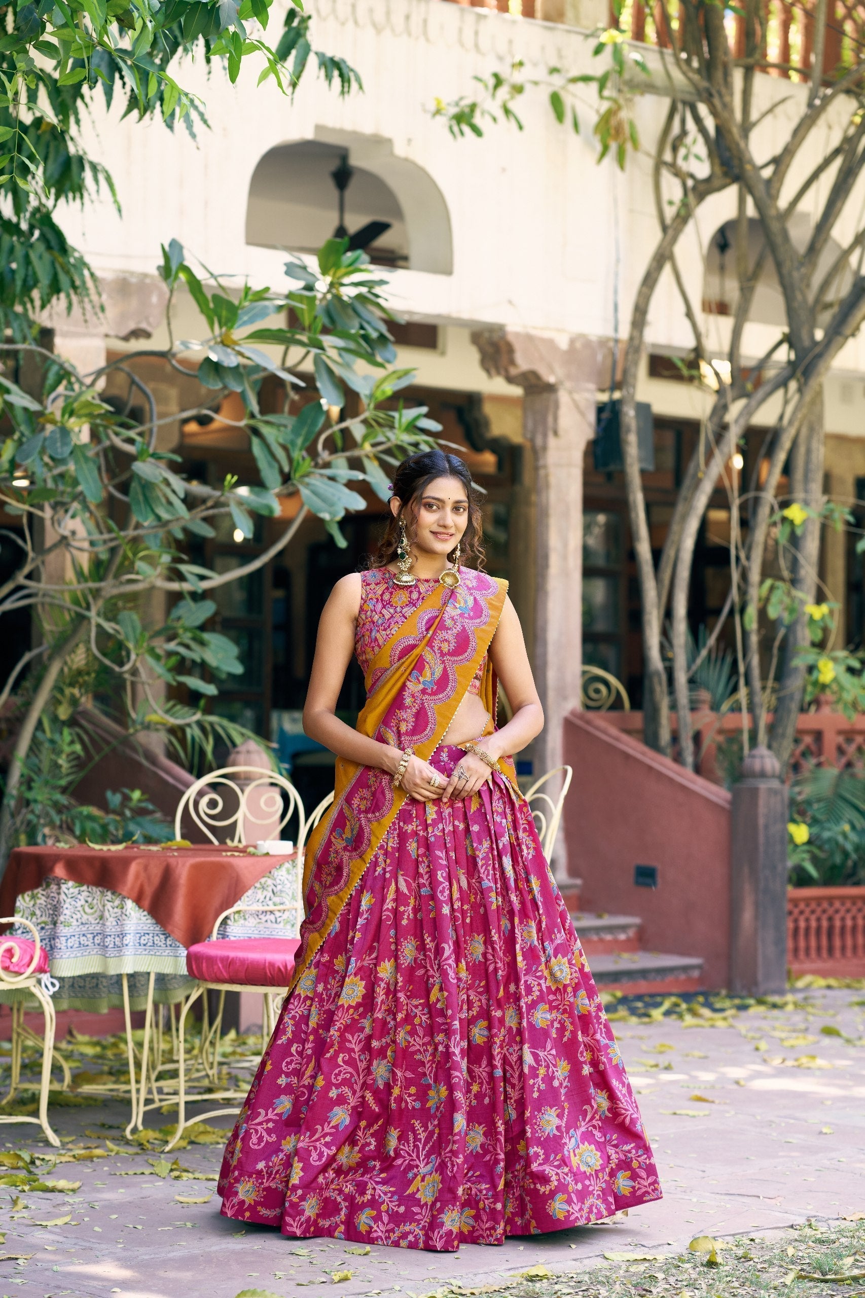 Pink Silk Foil Print Lehenga Set