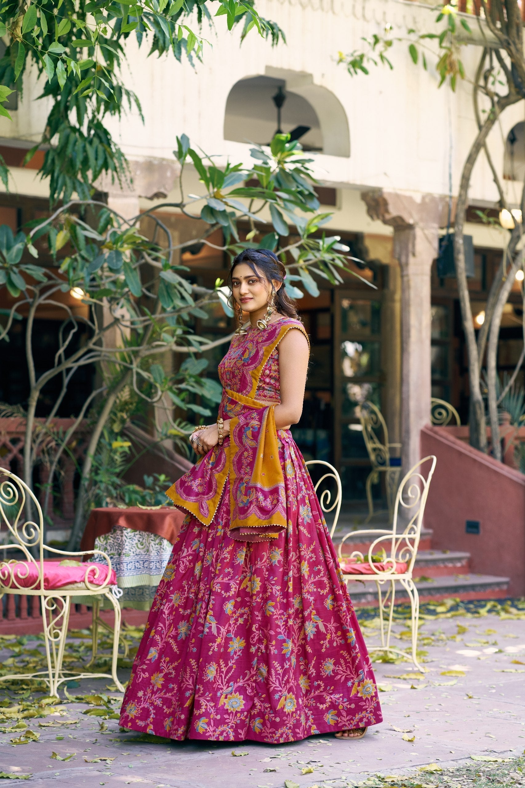Pink Silk Foil Print Lehenga Set