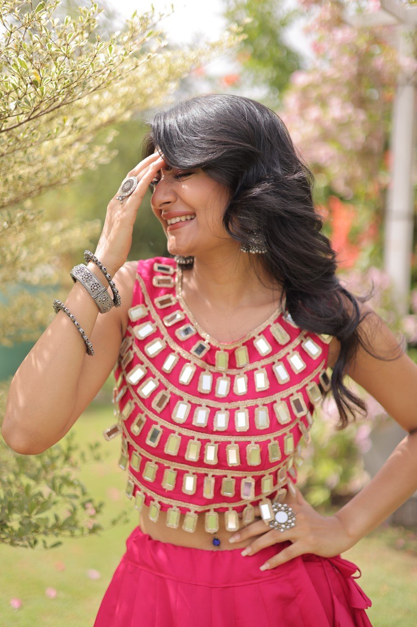 Pink Silk Gota Pattern Lehenga Set