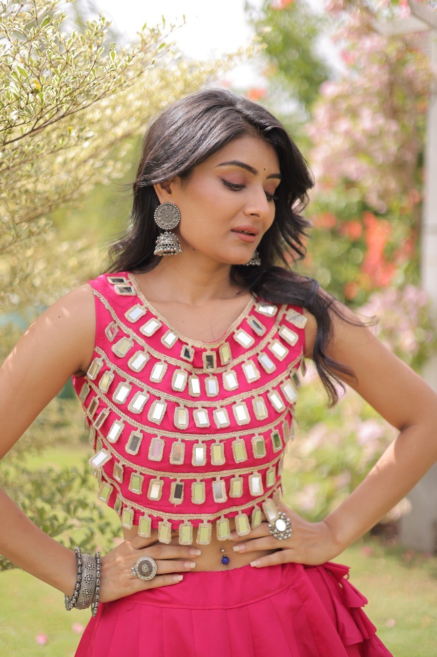 Pink Silk Gota Pattern Lehenga Set