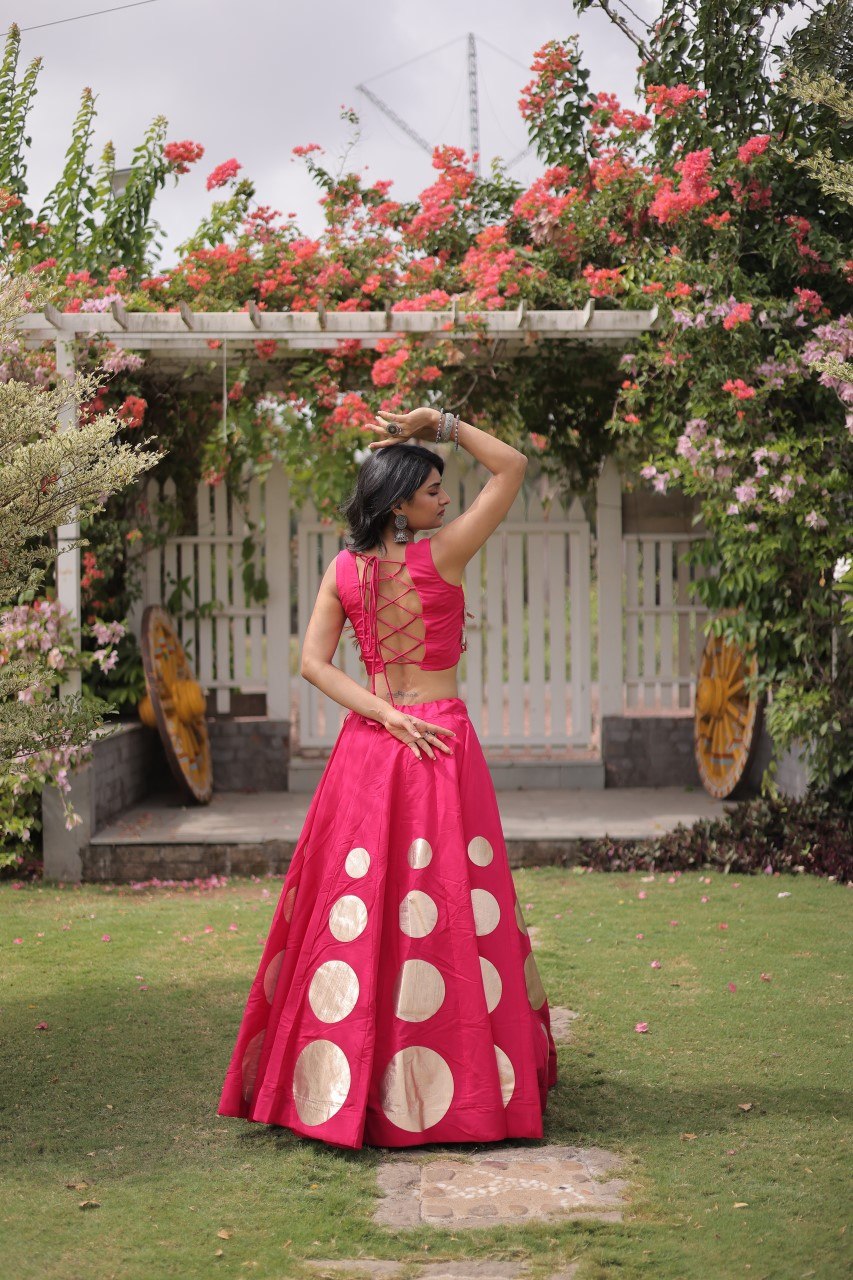 Pink Silk Gota Pattern Lehenga Set