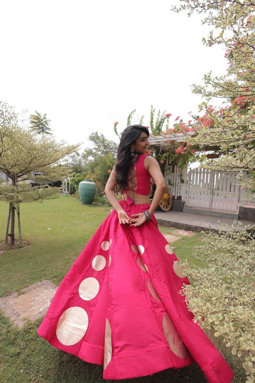 Pink Silk Gota Pattern Lehenga Set