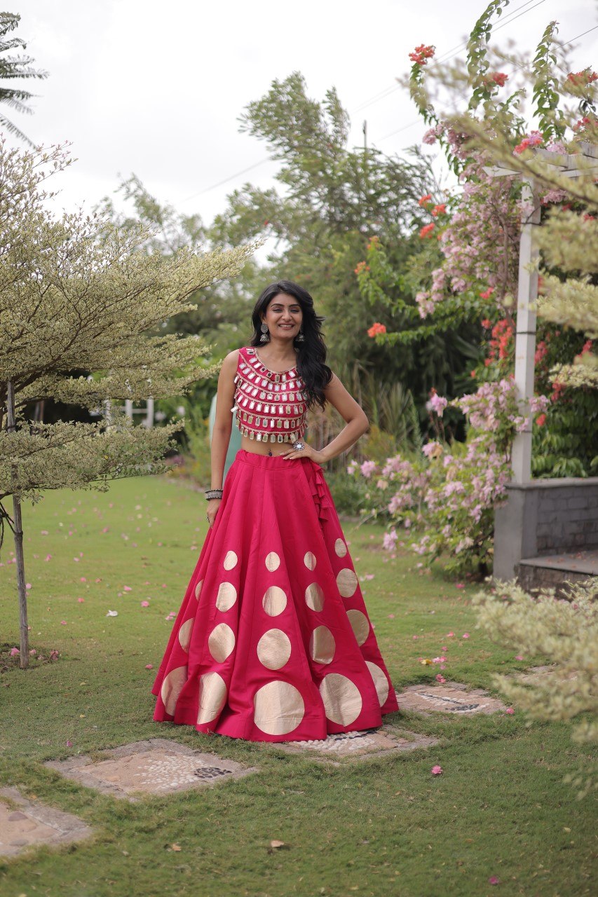 Pink Silk Gota Pattern Lehenga Set