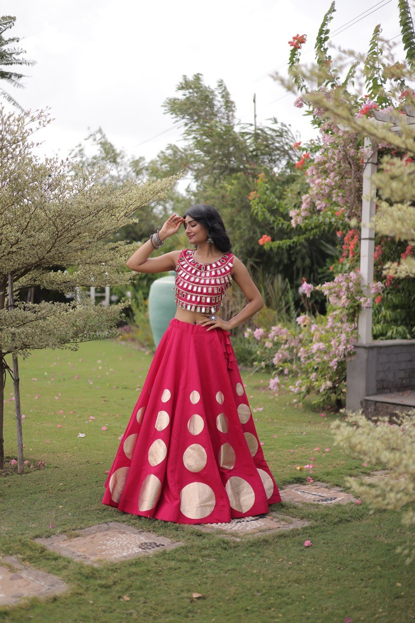 Pink Silk Gota Pattern Lehenga Set