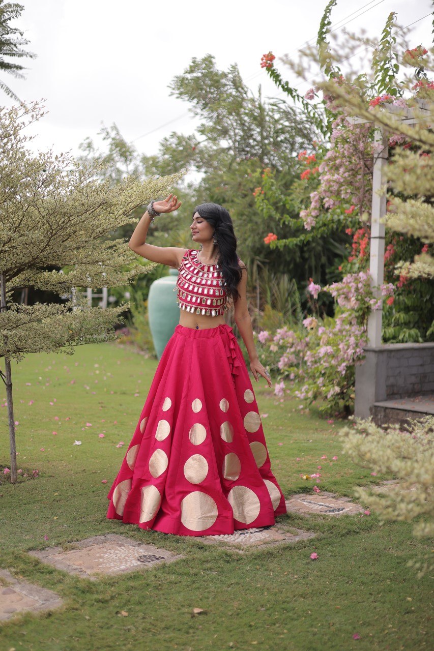 Pink Silk Gota Pattern Lehenga Set