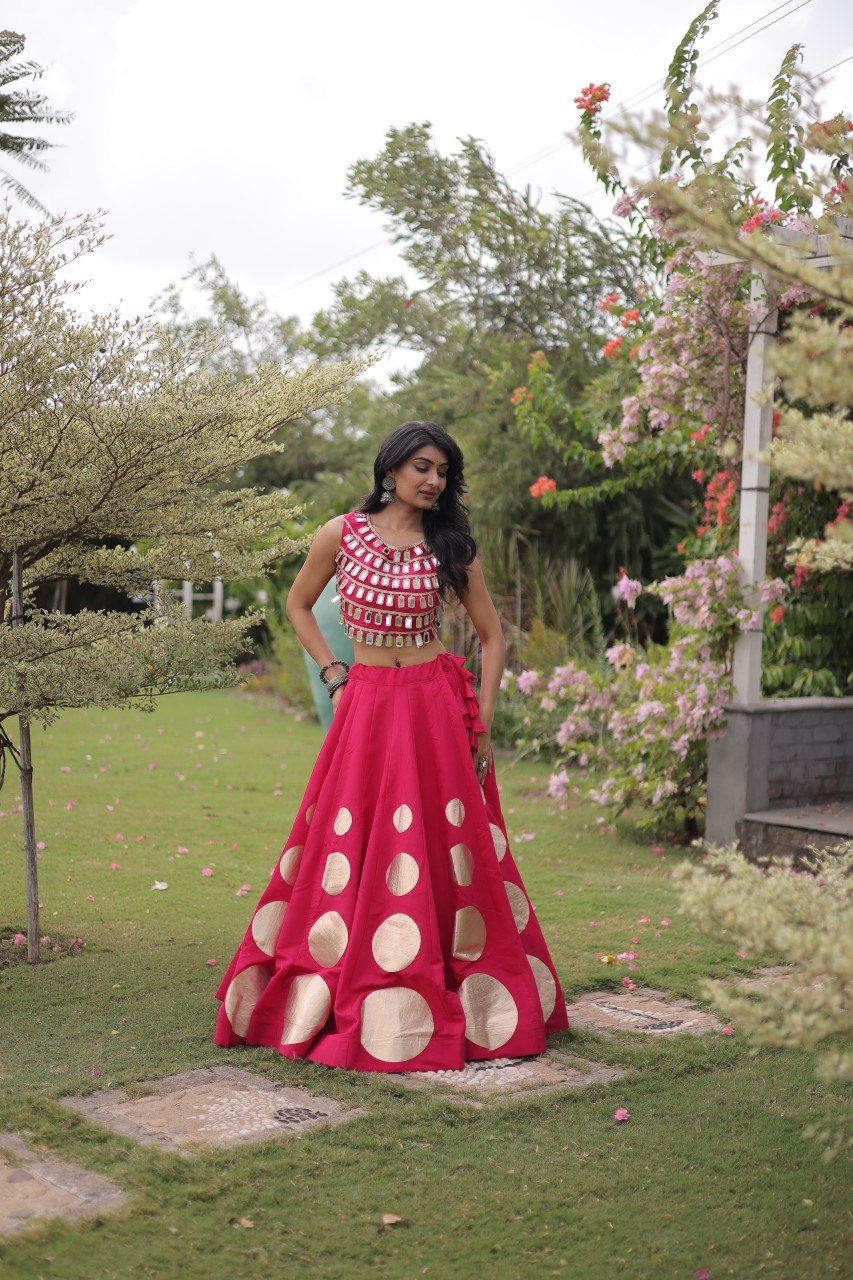 Pink Silk Gota Pattern Lehenga Set