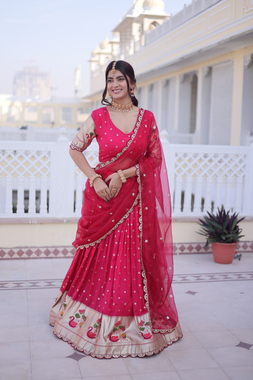 Pink Silk Meena Weaving Lehenga