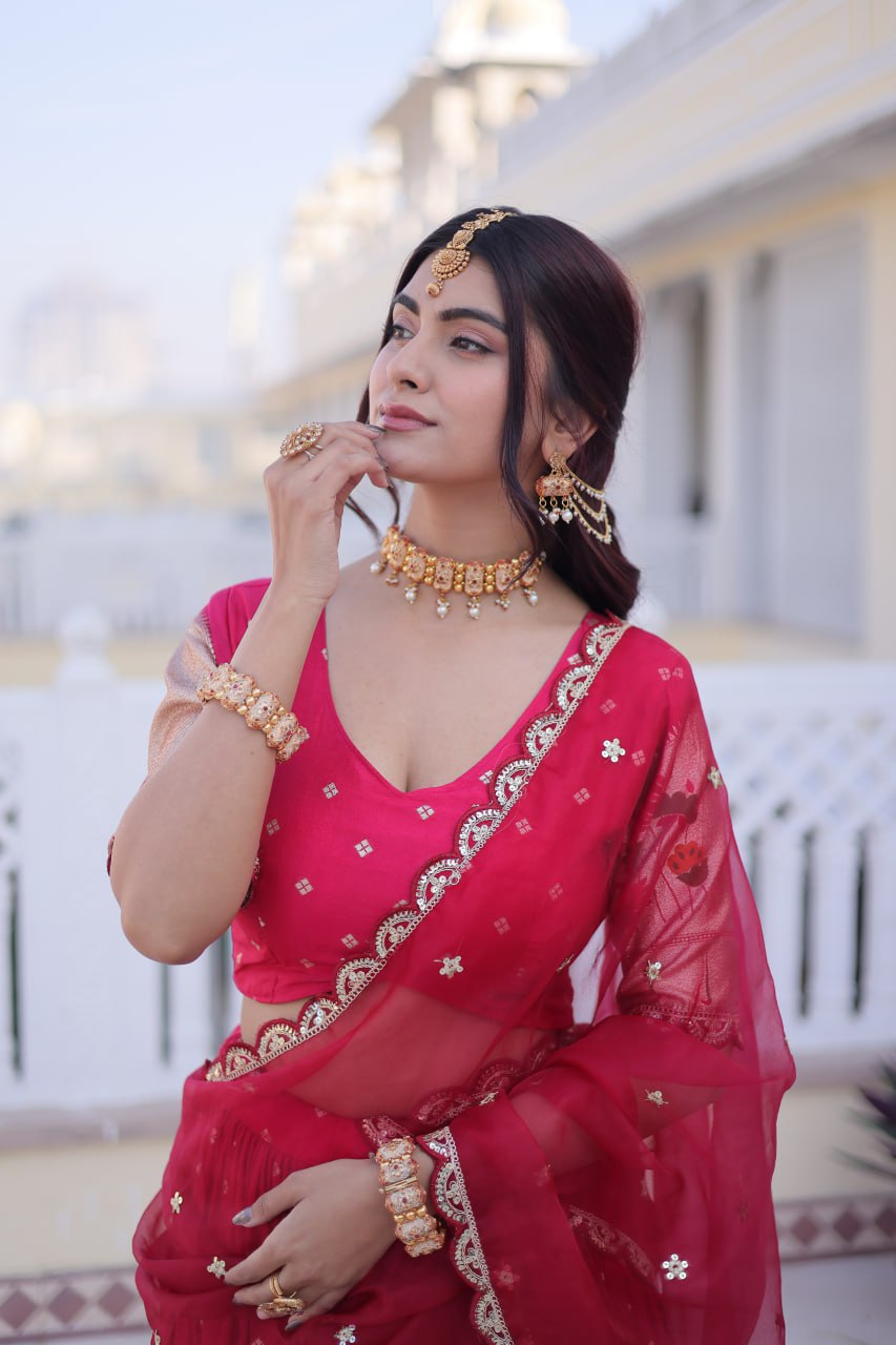 Pink Silk Meena Weaving Lehenga