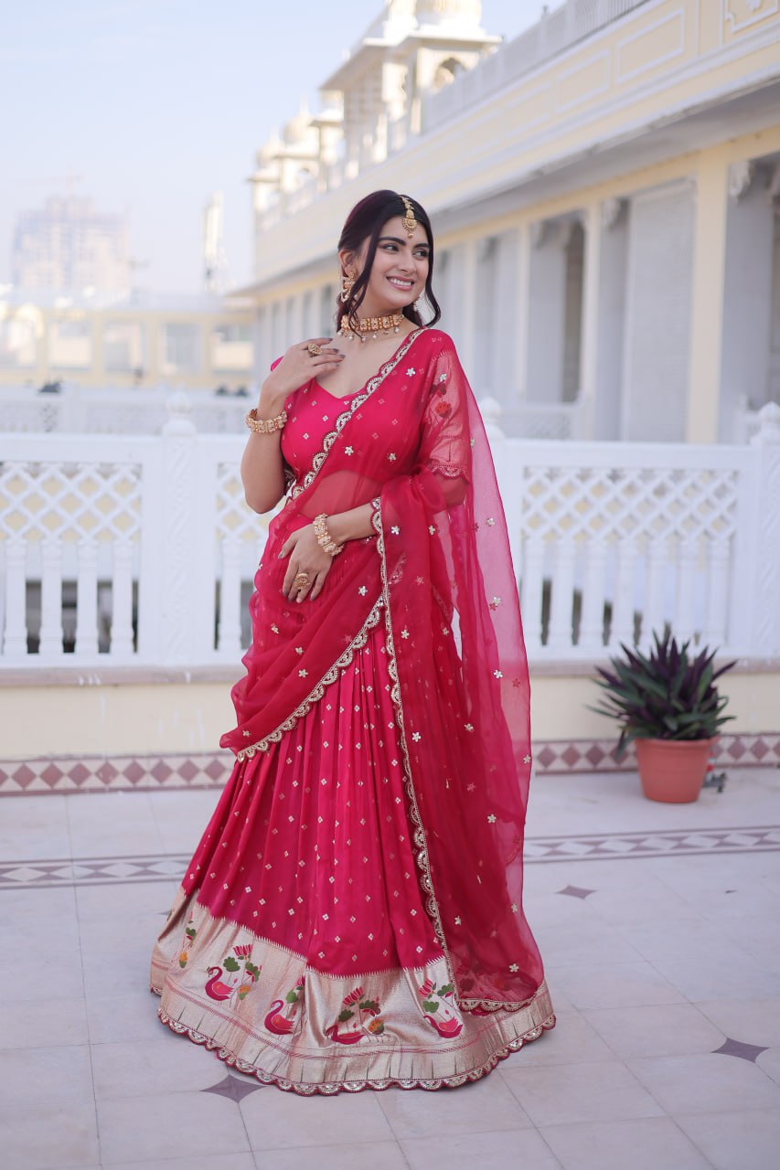 Pink Silk Meena Weaving Lehenga