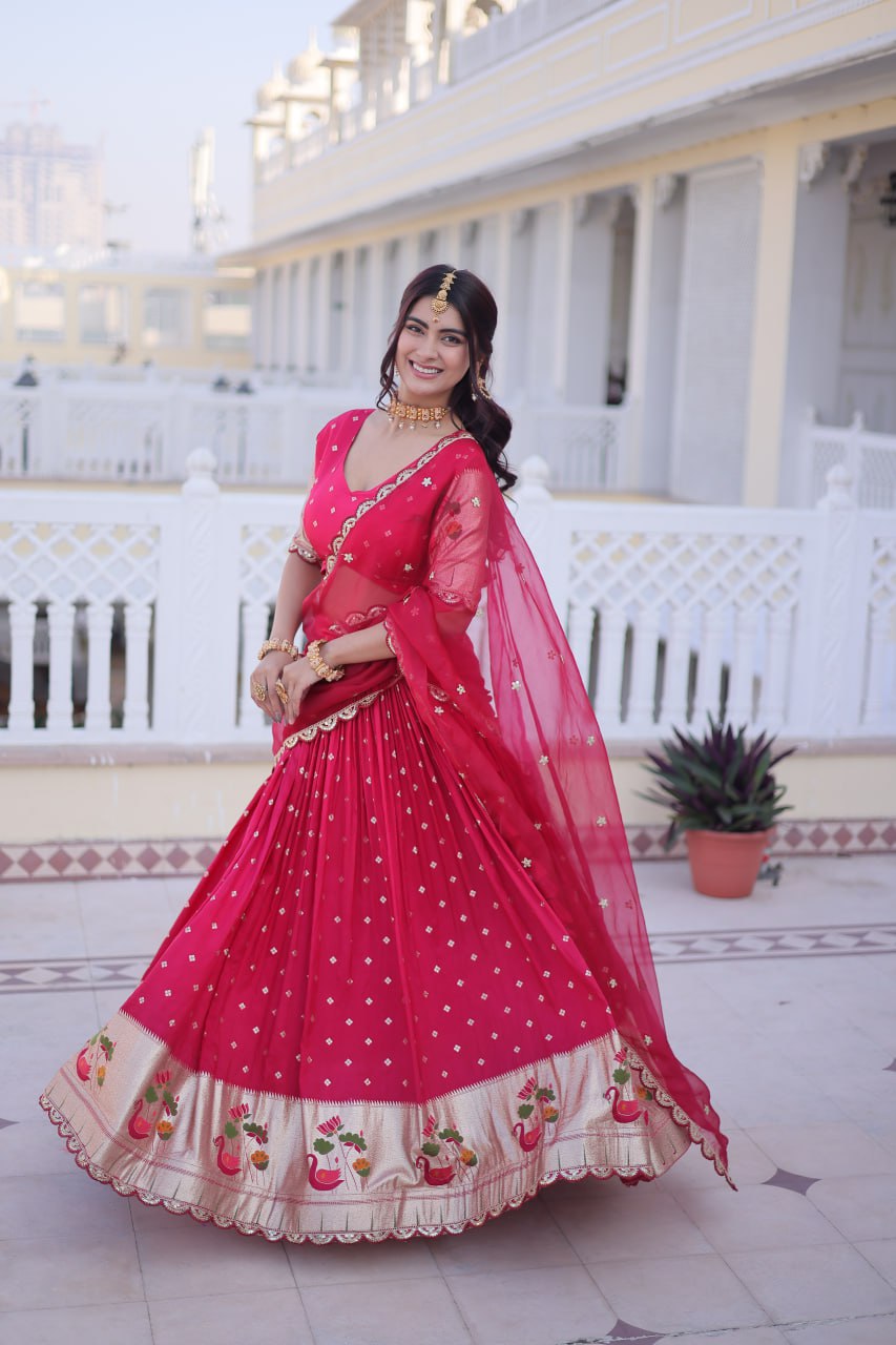 Pink Silk Meena Weaving Lehenga