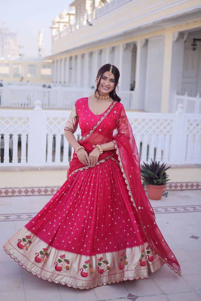Pink Silk Meena Weaving Lehenga