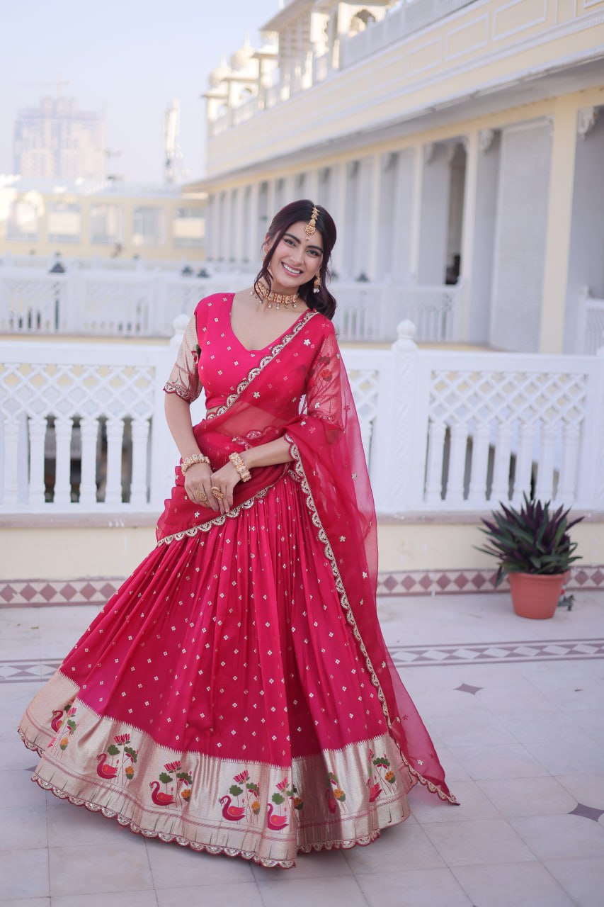 Pink Silk Meena Weaving Lehenga