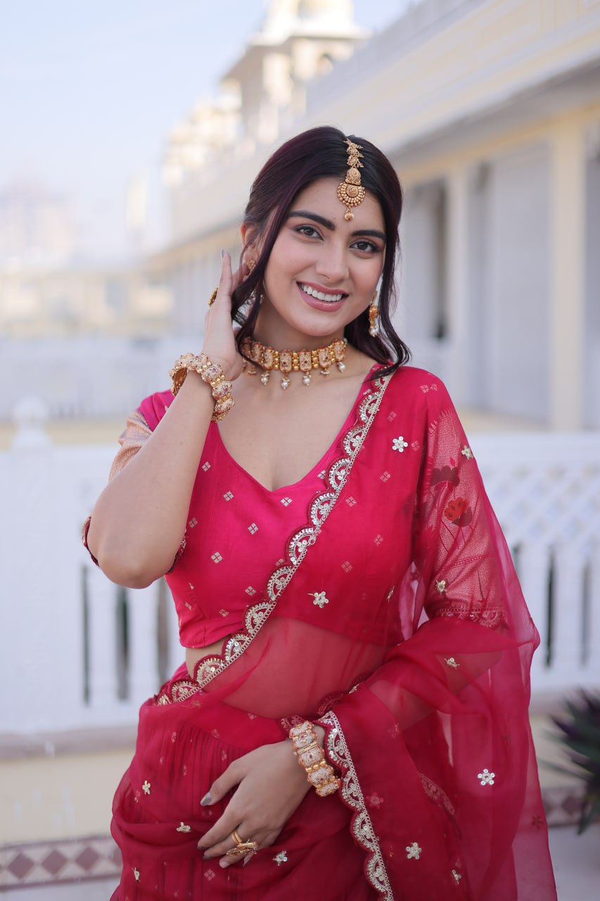 Pink Silk Meena Weaving Lehenga