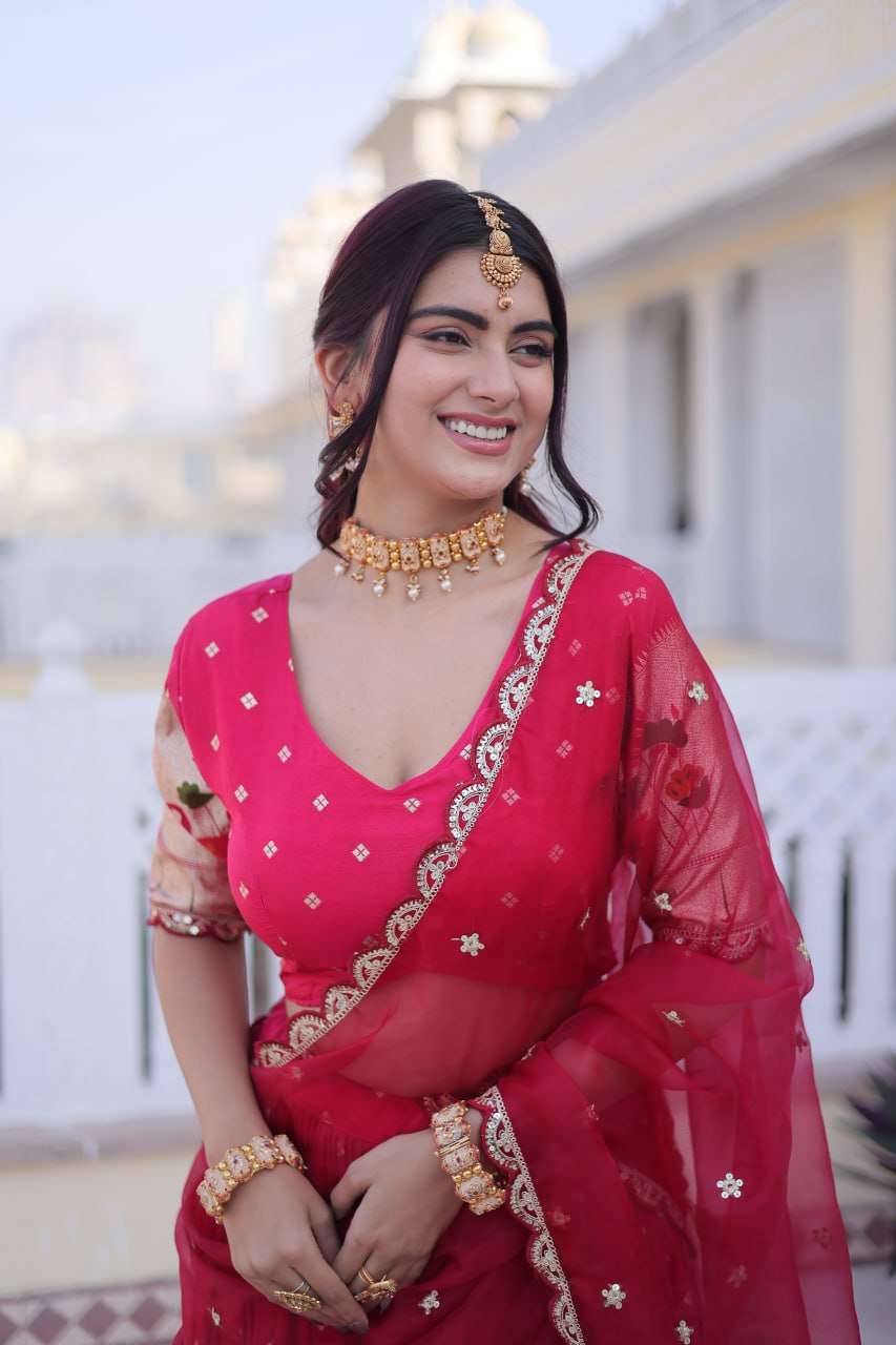 Pink Silk Meena Weaving Lehenga