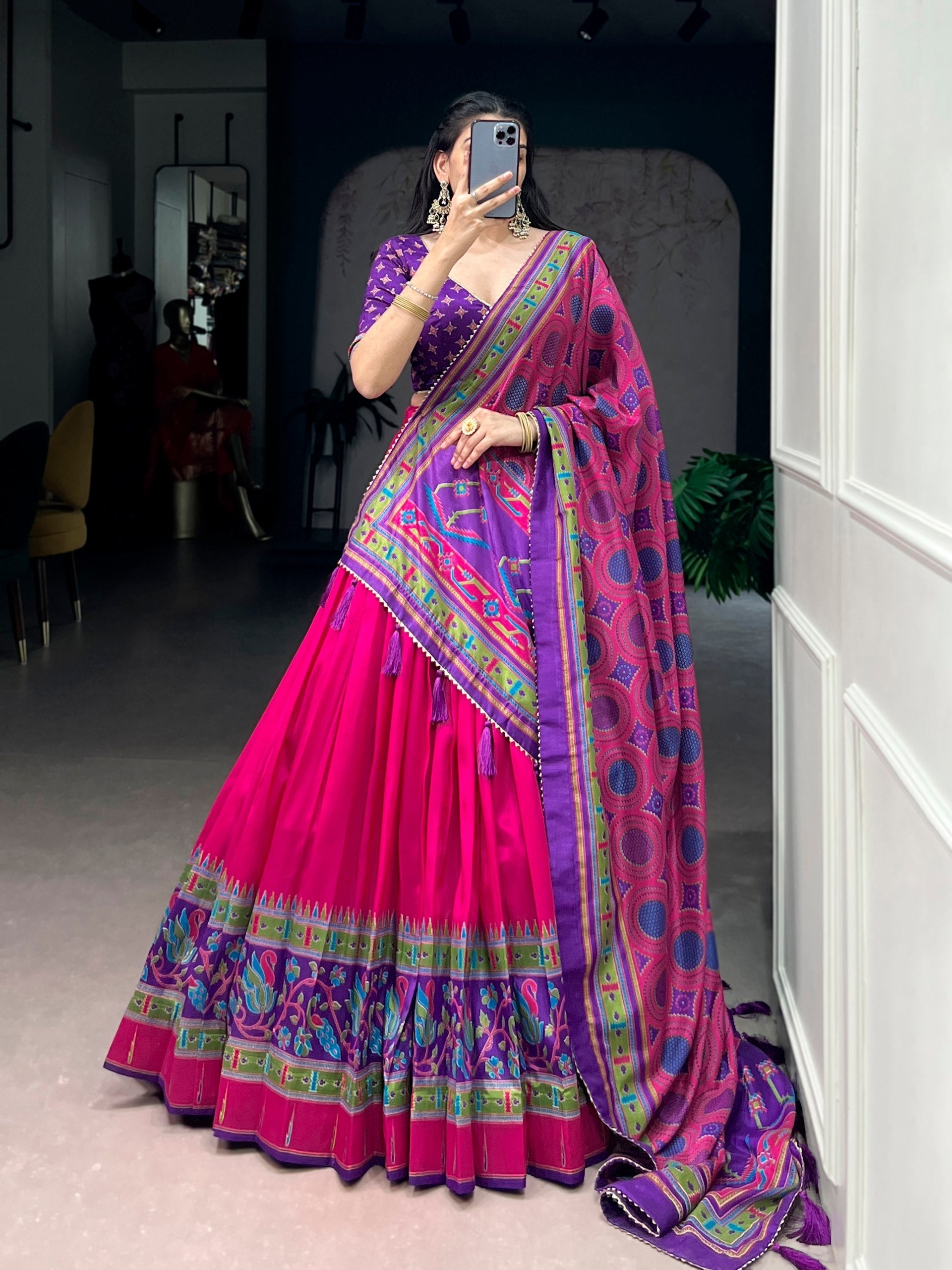 Pink Silk Printed Lehenga Set