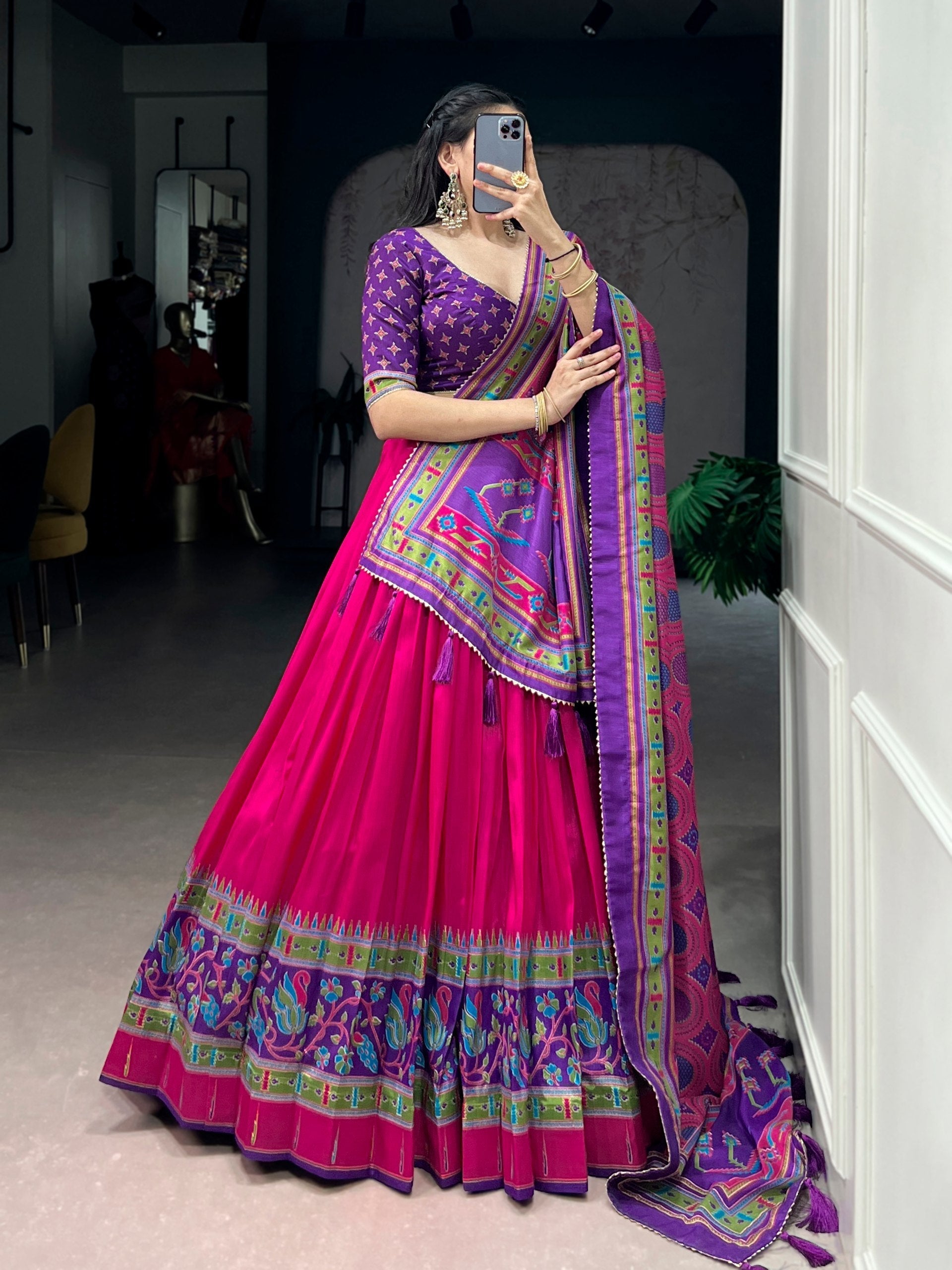 Pink Silk Printed Lehenga Set