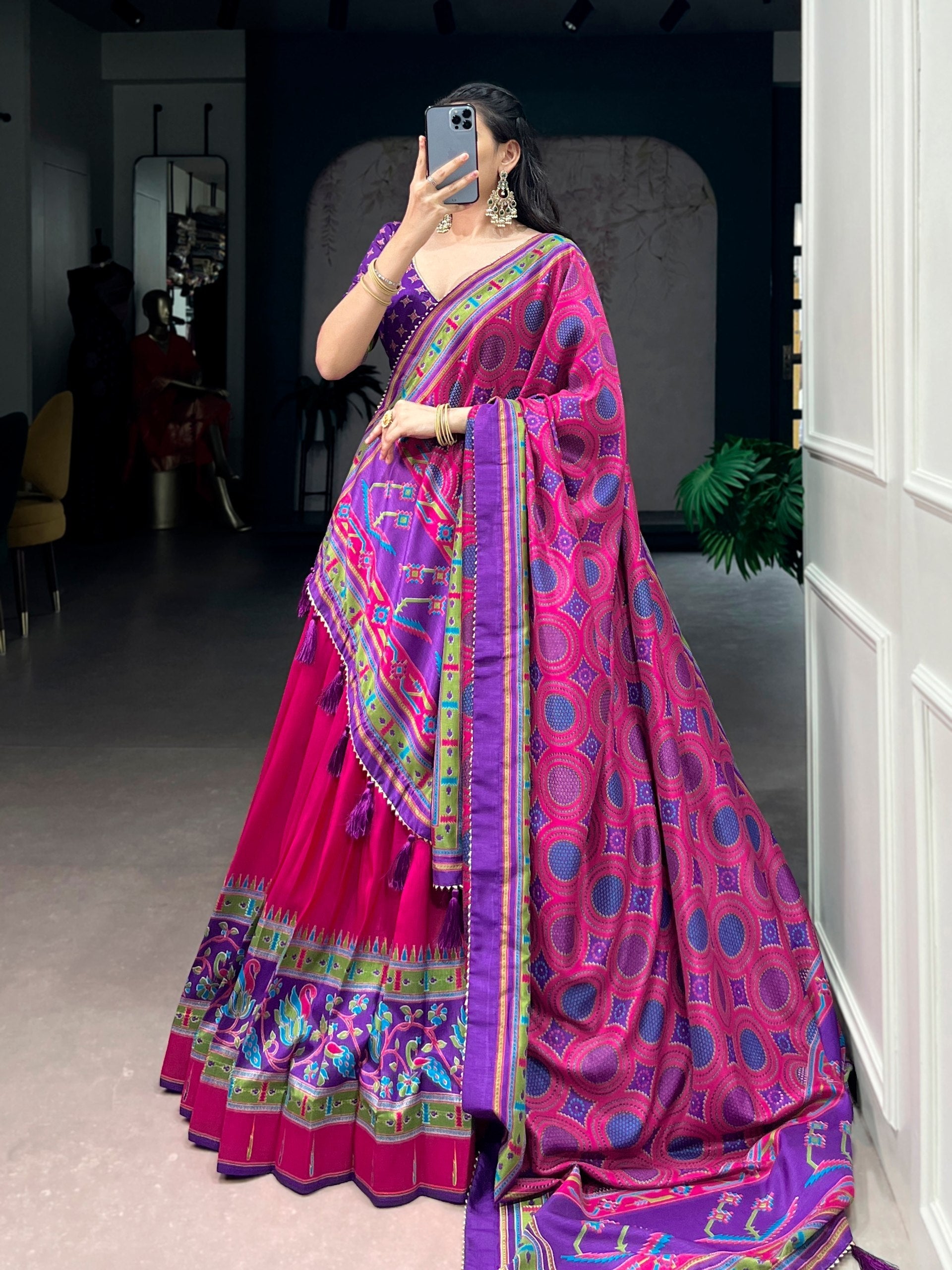 Pink Silk Printed Lehenga Set