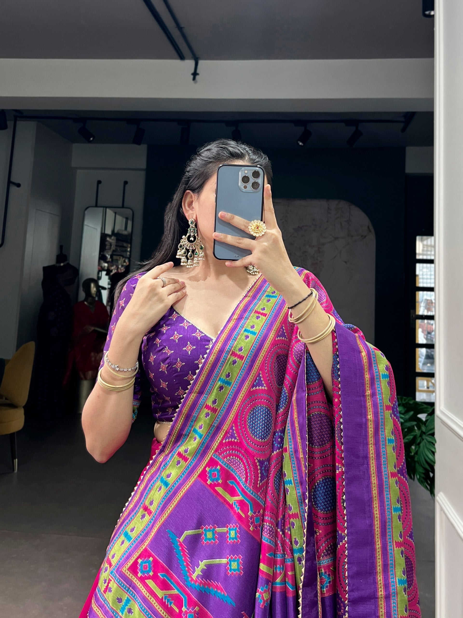 Pink Silk Printed Lehenga Set