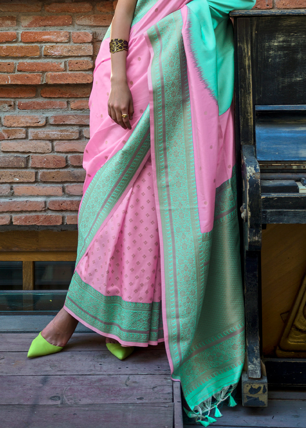 Pink & Sky Regal Banarasi Soft Silk Saree with Intricate Timeless Design & Blouse Piece