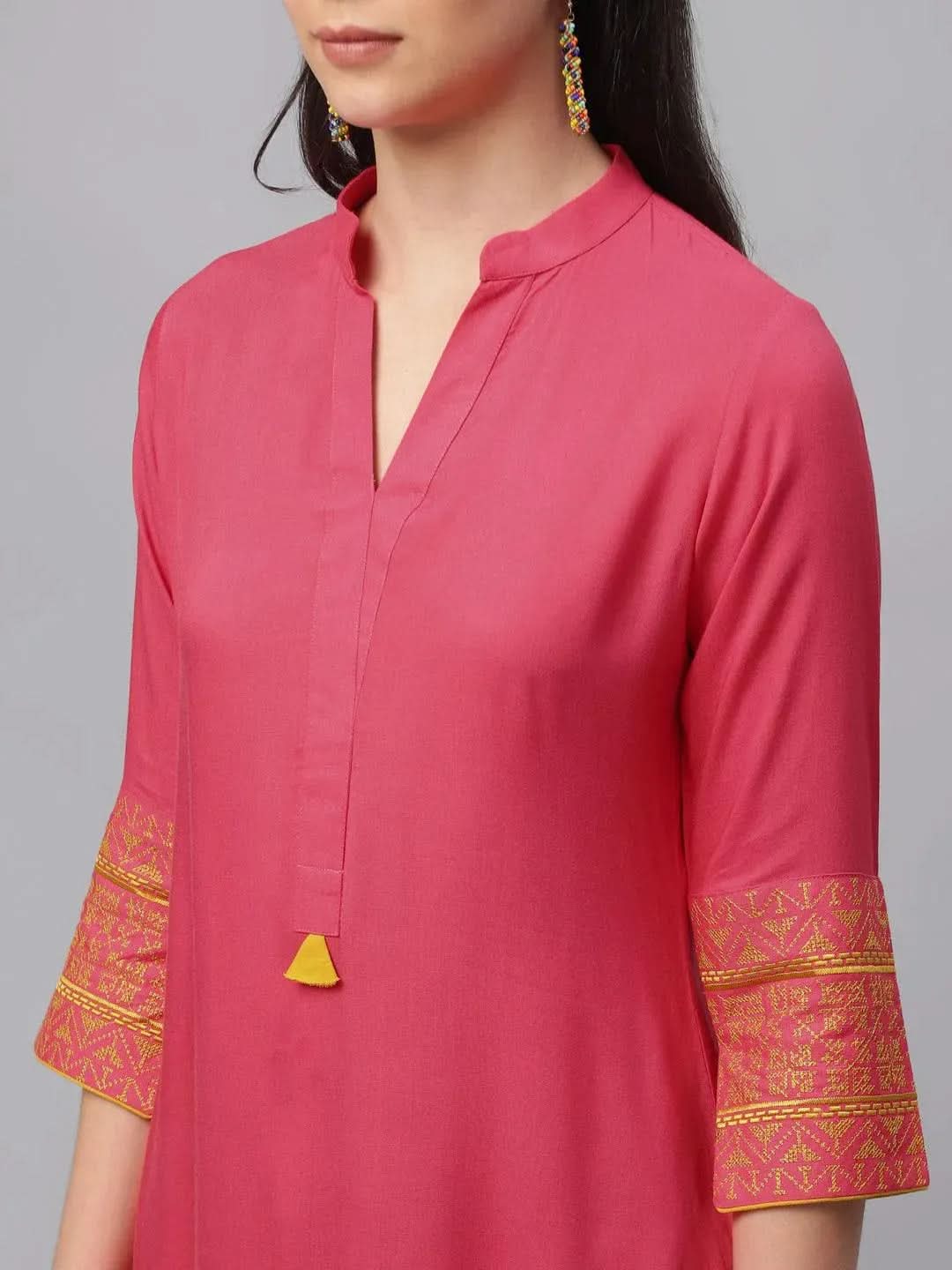 Anouk Pink Solid Rayon Kurta