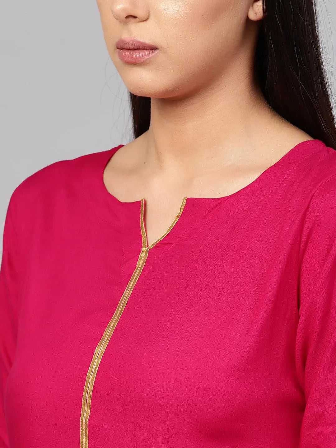 Anouk Pink Solid Rayon Straight Kurta With Sharara & Dupatta