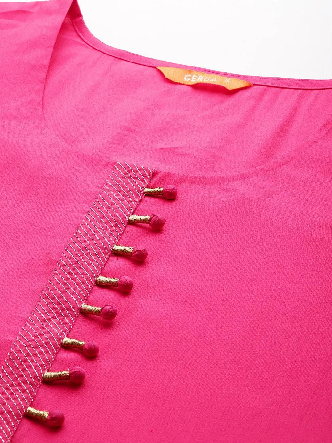 Anouk Pink Solid Silk Blend Straight Suit With Dupatta
