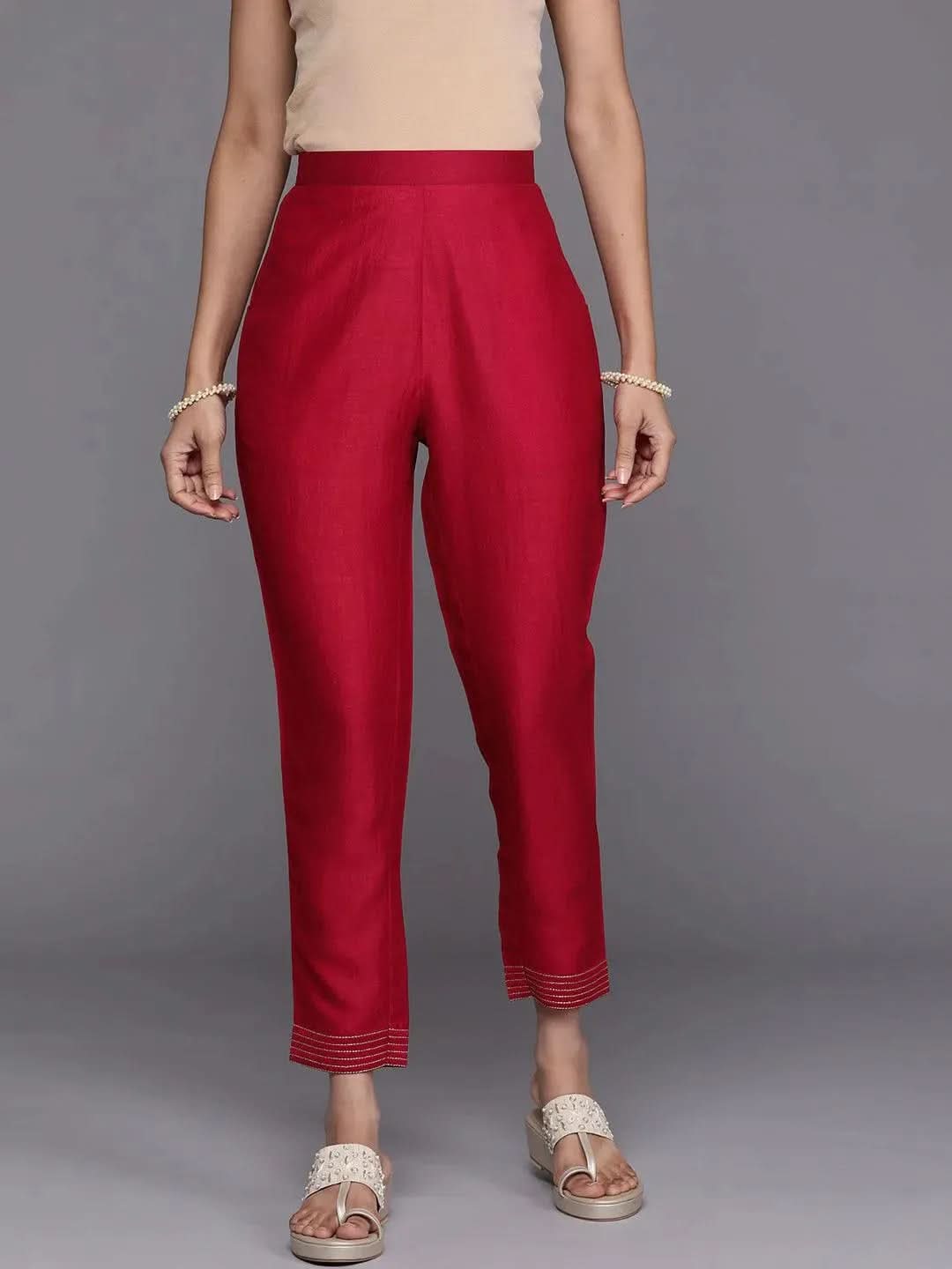 Anouk Pink Solid Silk Trousers