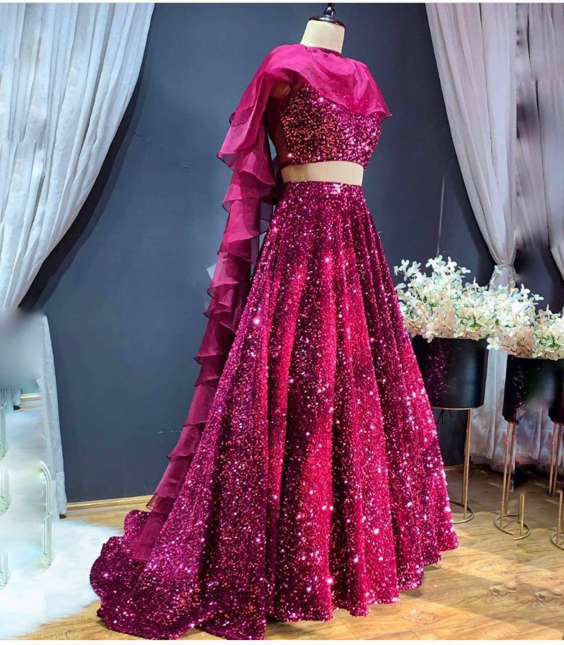 Pink Sparkle & Shine – Velvet Sequin Lehenga Set
