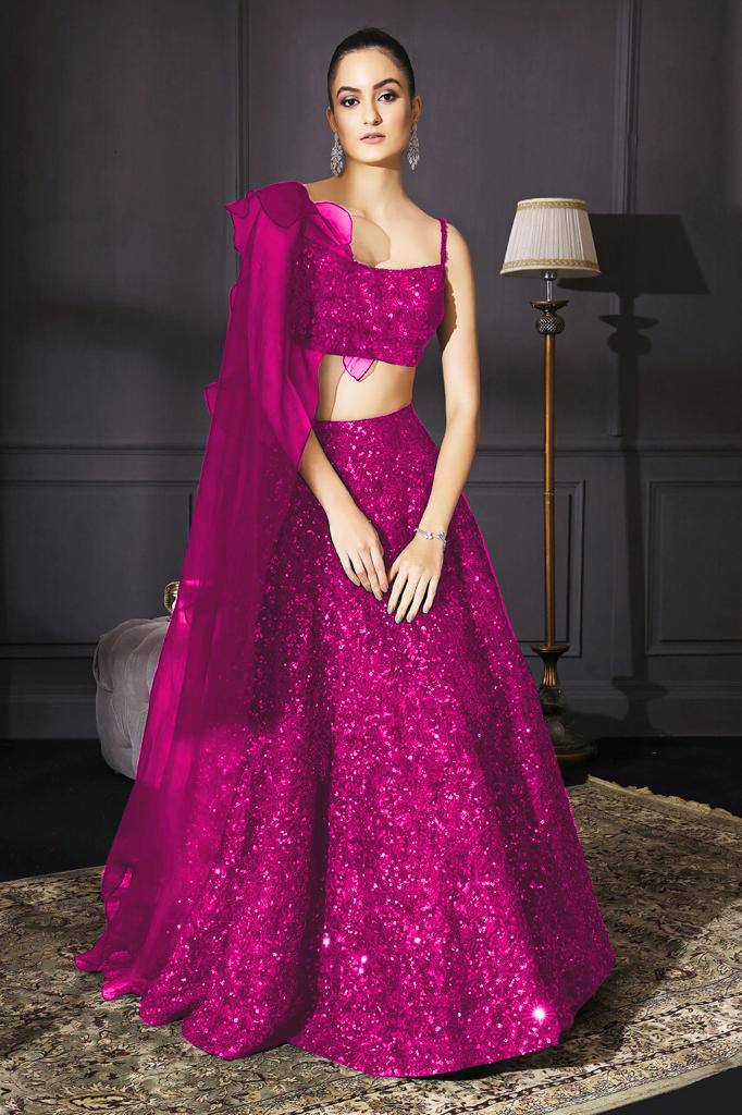 Pink Sparkle & Shine – Velvet Sequin Lehenga Set