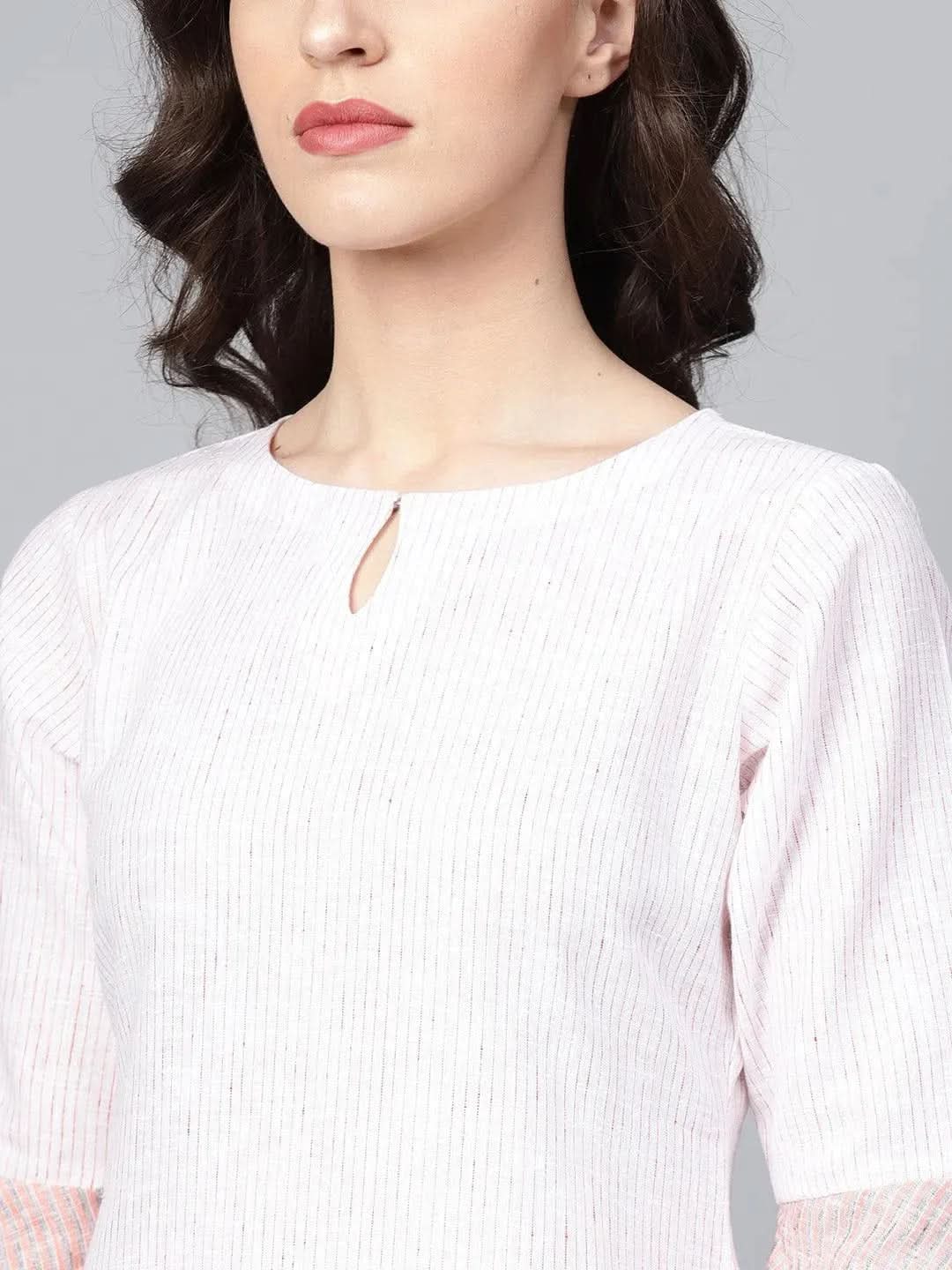 Anouk Pink Striped Cotton Straight Kurta With Palazzos