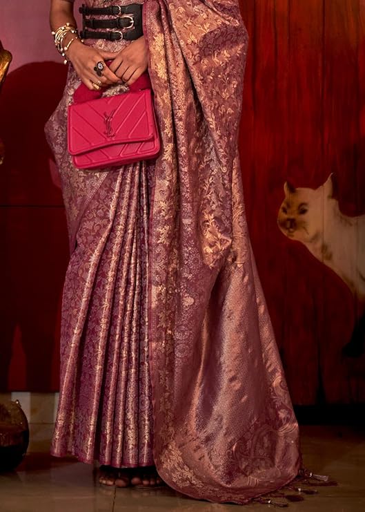Pink Stylish Party Wear Saree with Unstitched Blouse Piece