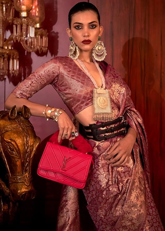 Pink Stylish Party Wear Saree with Unstitched Blouse Piece