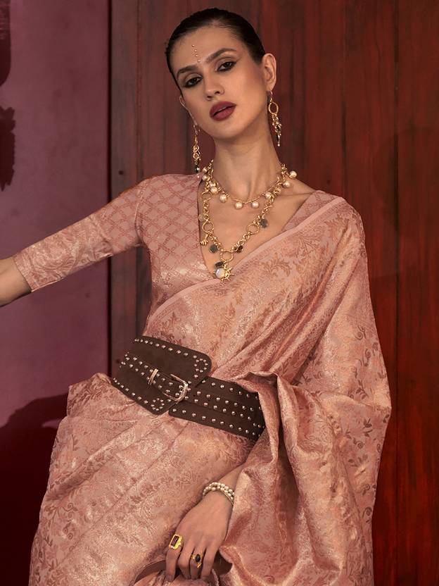 Pink Stylish Party Wear Saree with Unstitched Blouse Piece