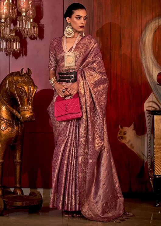 Pink Stylish Party Wear Saree with Unstitched Blouse Piece